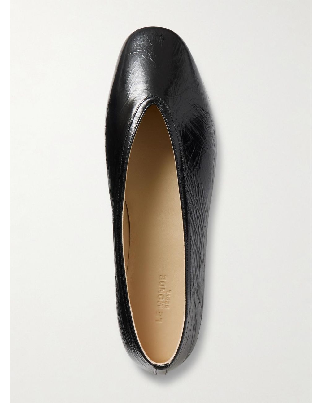 Le Monde Beryl Black Luna Crinkled-Leather Ballet Flats