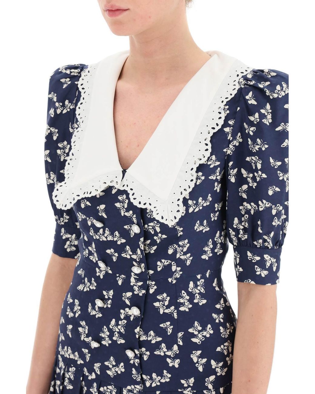 Alessandra Rich Blue Butterfly-Print Flared Minidress