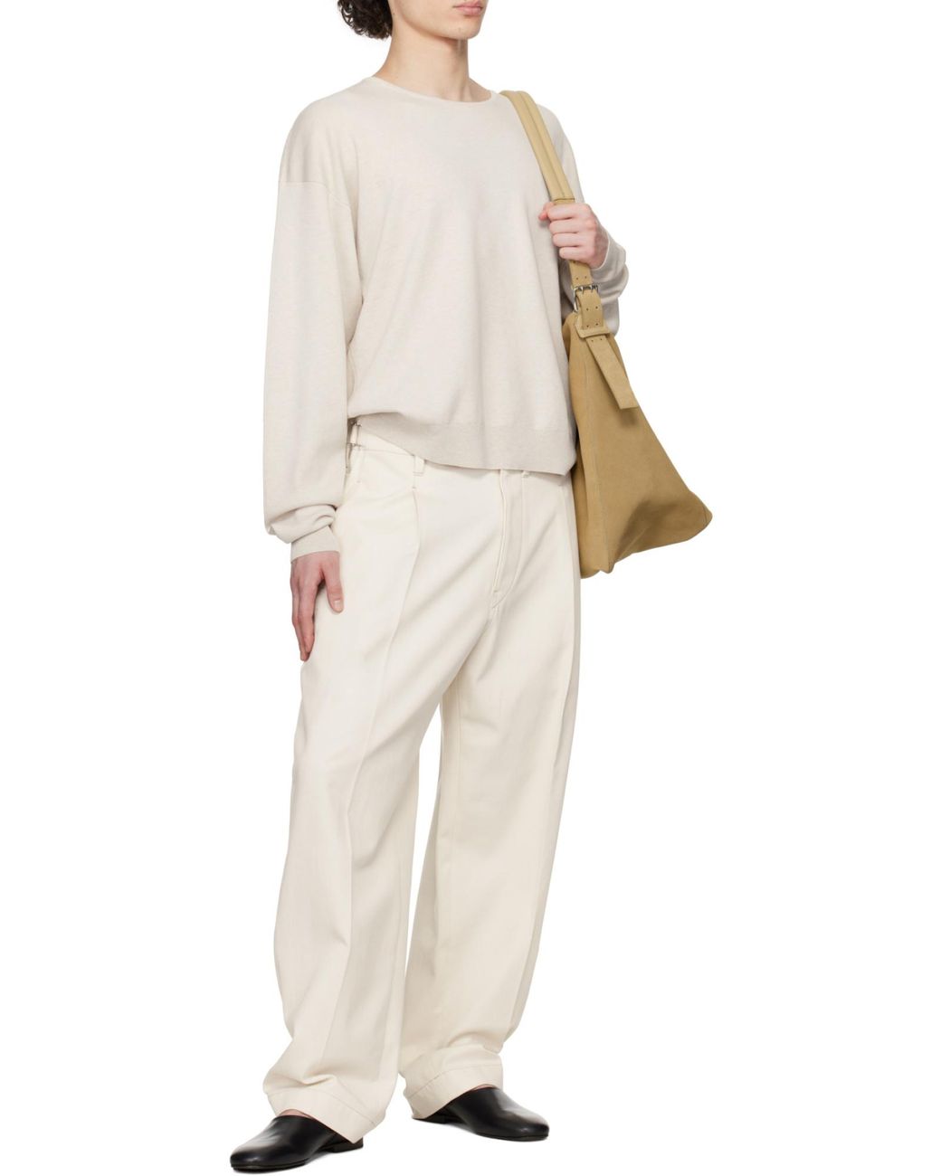 Lemaire White Long Sleeved Crewneck Jumper for men