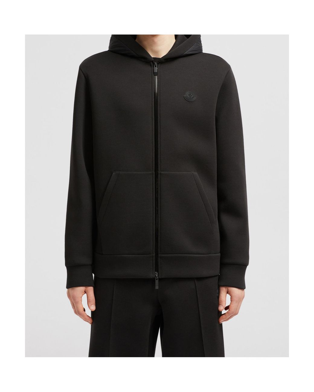 Moncler Black Logo Patch Zip-Up Hoodie for men