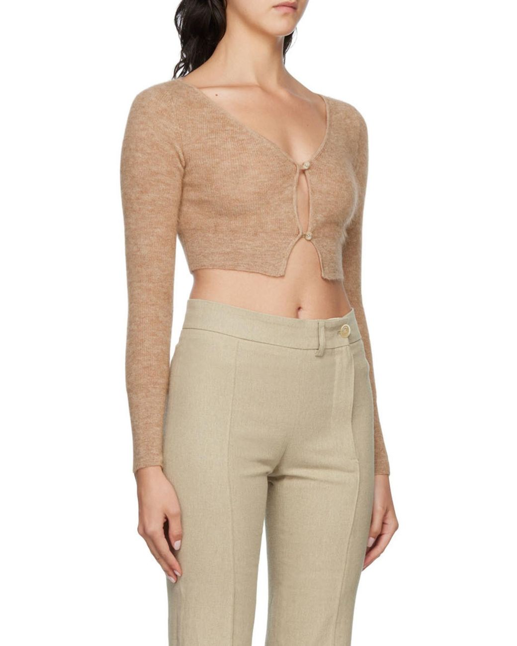 Jacquemus Natural Long Sleeved Cropped Cardigan