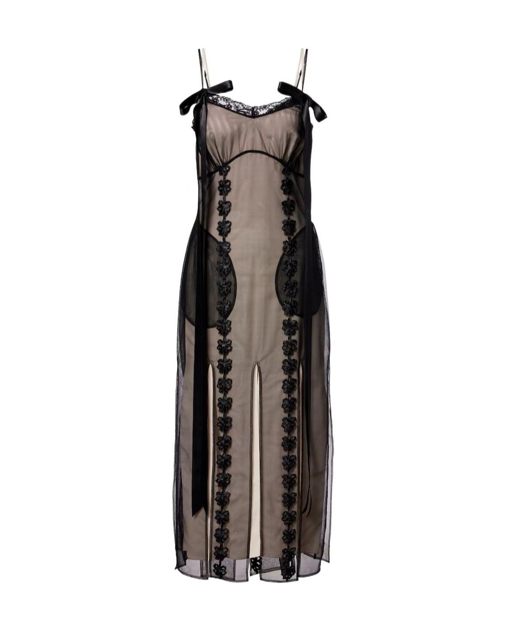 Simone Rocha Black Lace-Trimmed Sheer Midi Dress