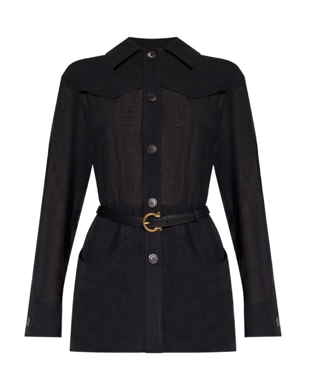 Ferragamo Black Ferragamo Belted-Waist Buttoned Jacket