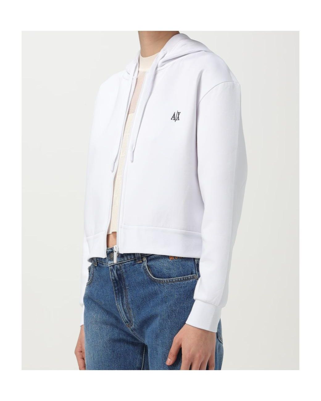 ARMANI EXCHANGE White Logo-Embroidered Zip-Up Sweatshirt