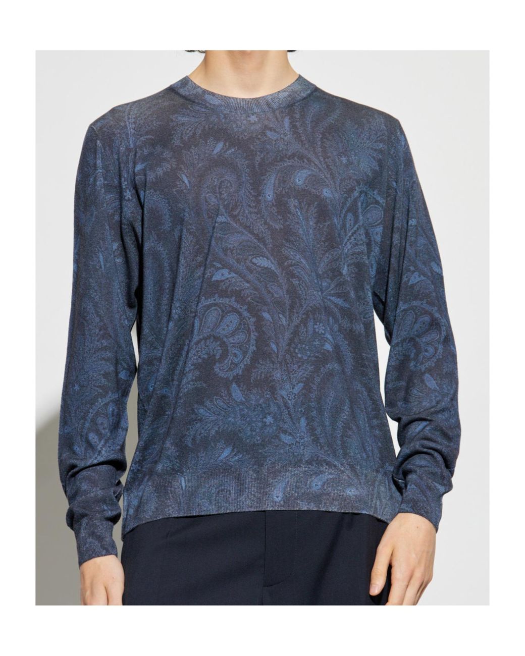 Etro Blue Patterned Crewneck Knitted Jumper for men