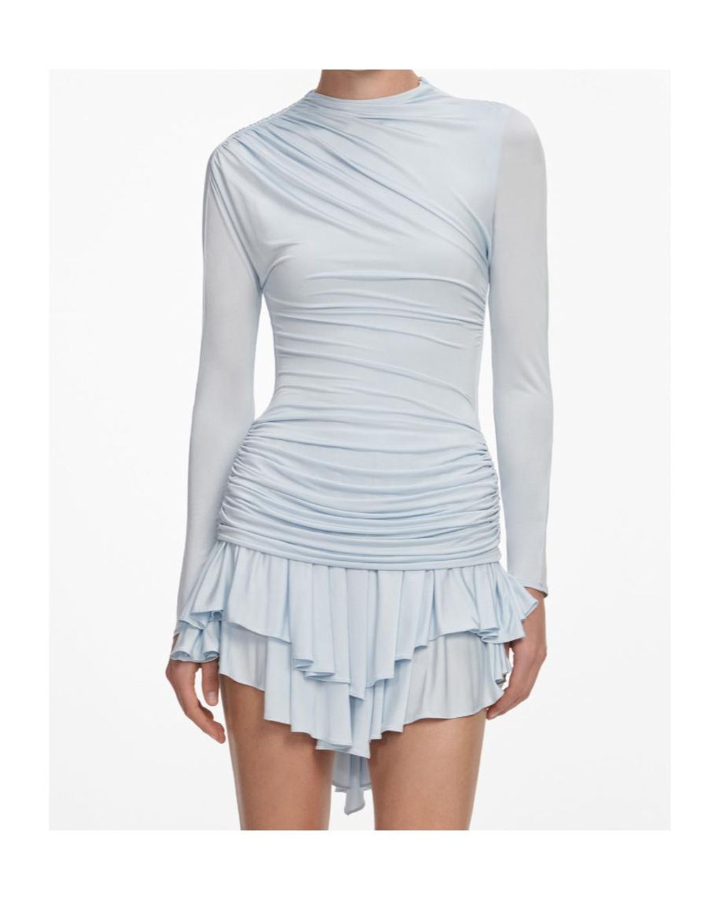 Self-Portrait White Ruffled Long-Sleeved Mini Dress