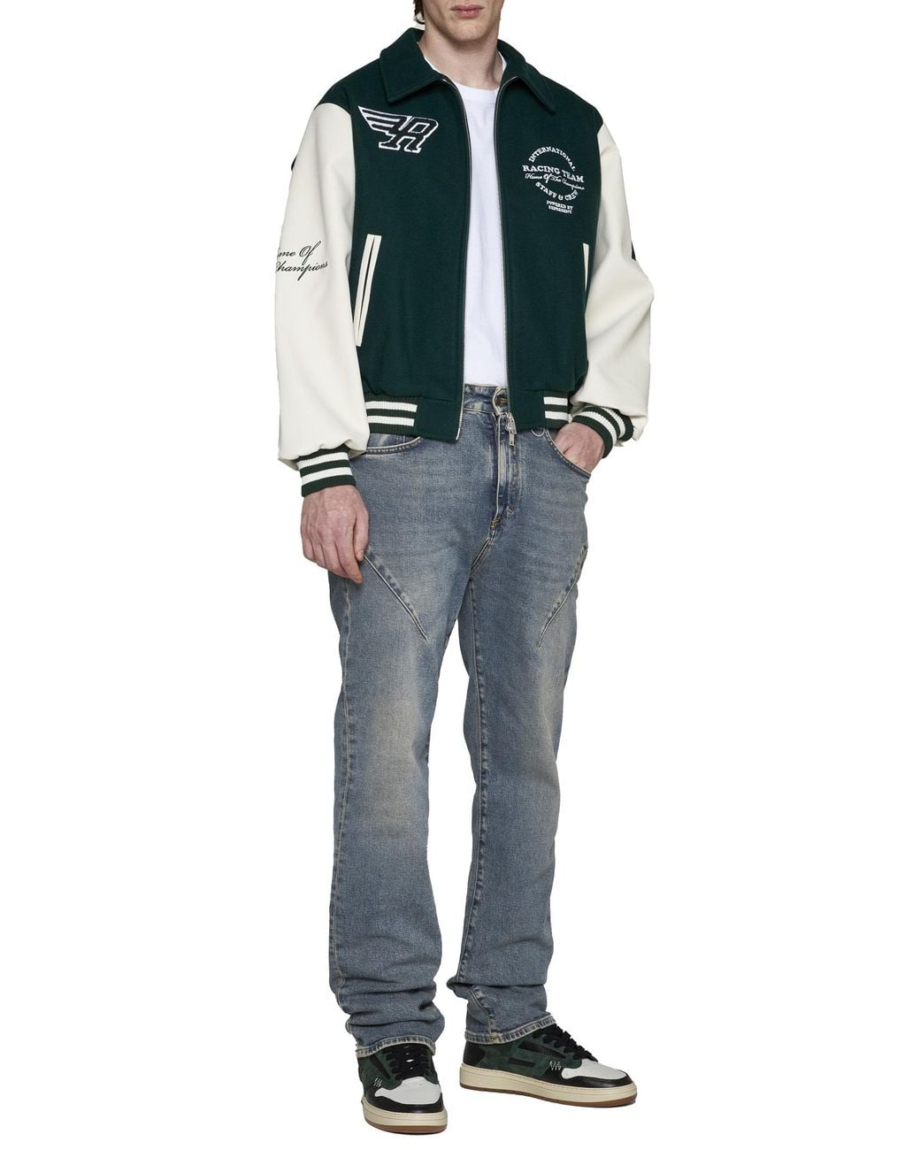 Represent Green Panelled Bomber Jacket for men