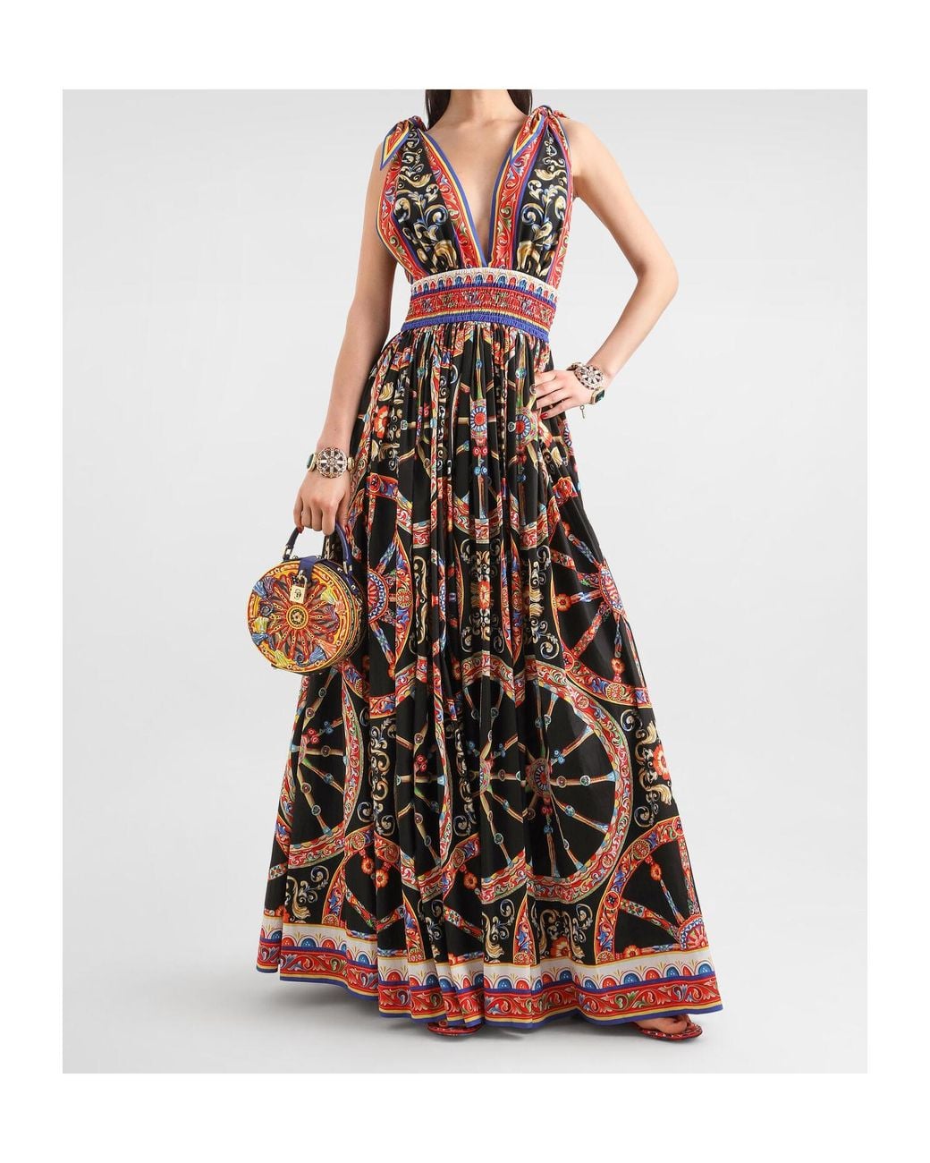 Dolce & Gabbana Multicolor Carretto-Print Long Poplin Dress