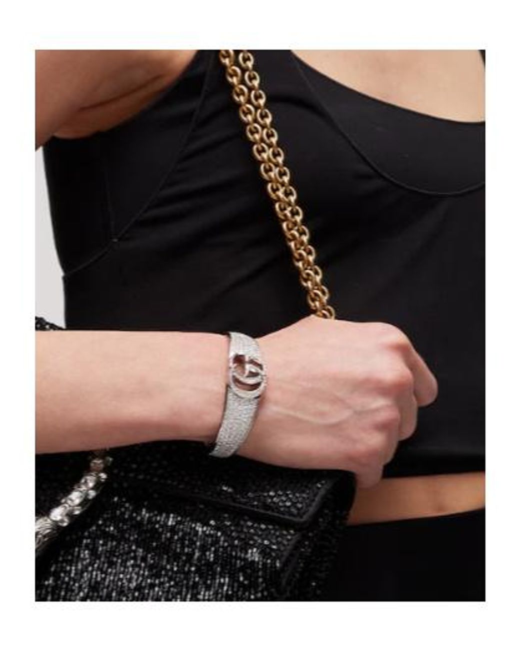 Gucci Gray Gg Marmont Crystal Cuff Bracelet