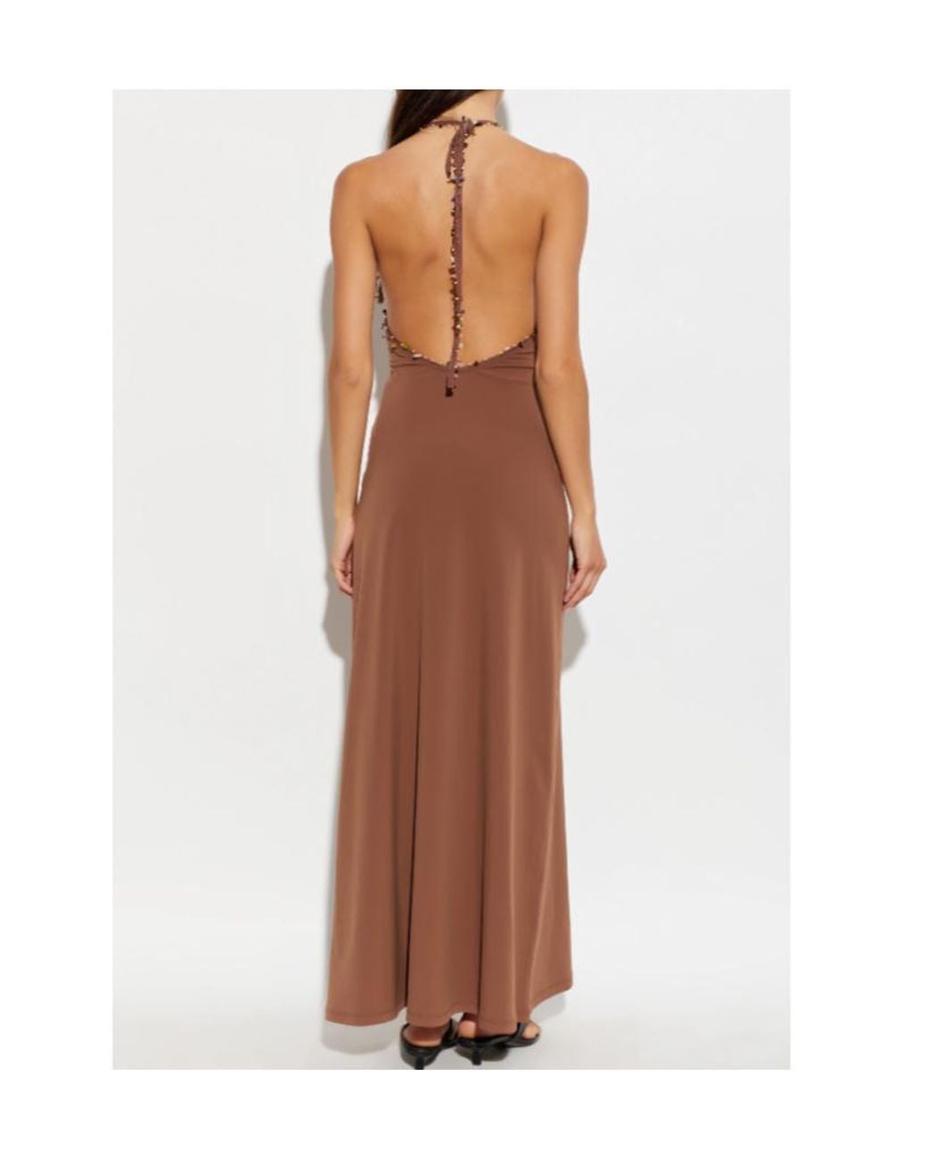 Christopher Esber Brown Quartz Beaded Halterneck Beach Dress