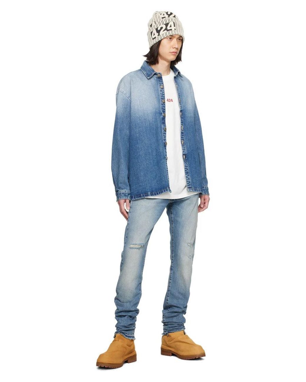 424 Blue Gradient-Effect Denim Shirt for men