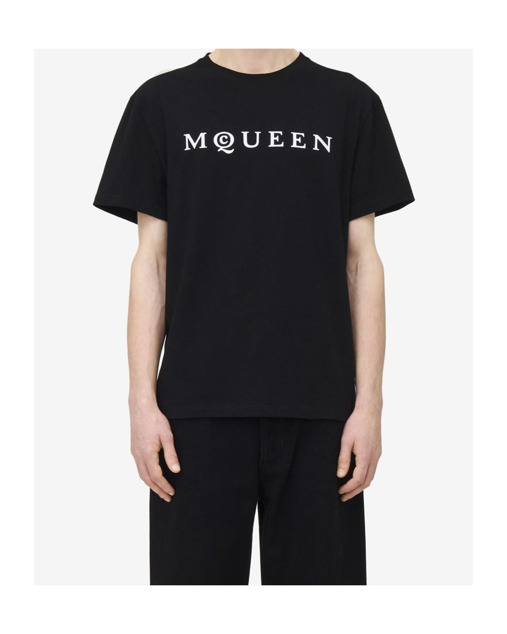 McQueen Black Flocked-Logo Crewneck T-Shirt for men
