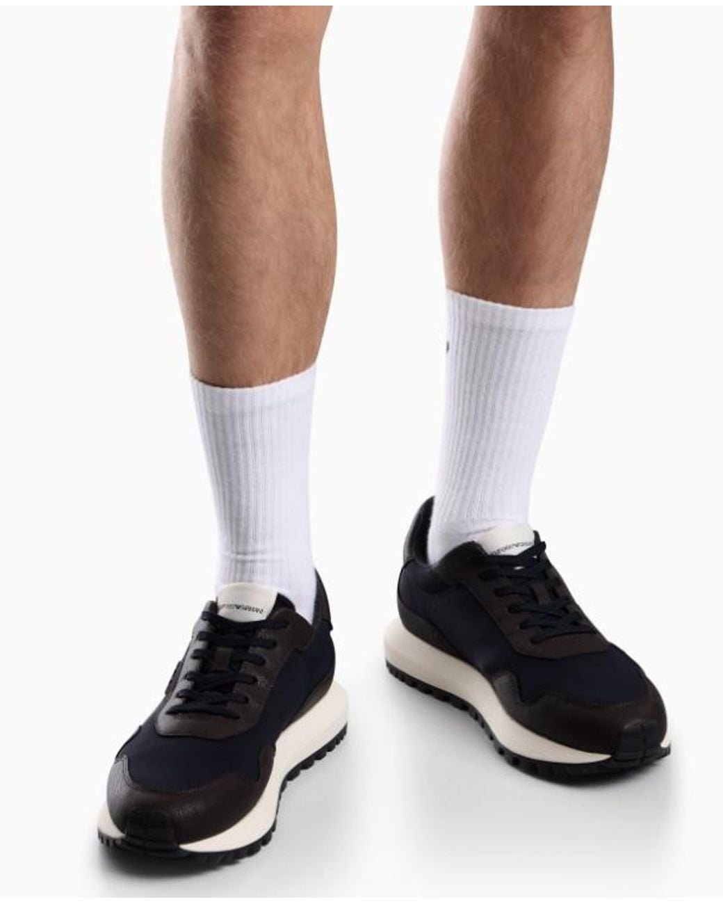 Emporio Armani Blue Logo-Plaque Panelled Sneakers for men