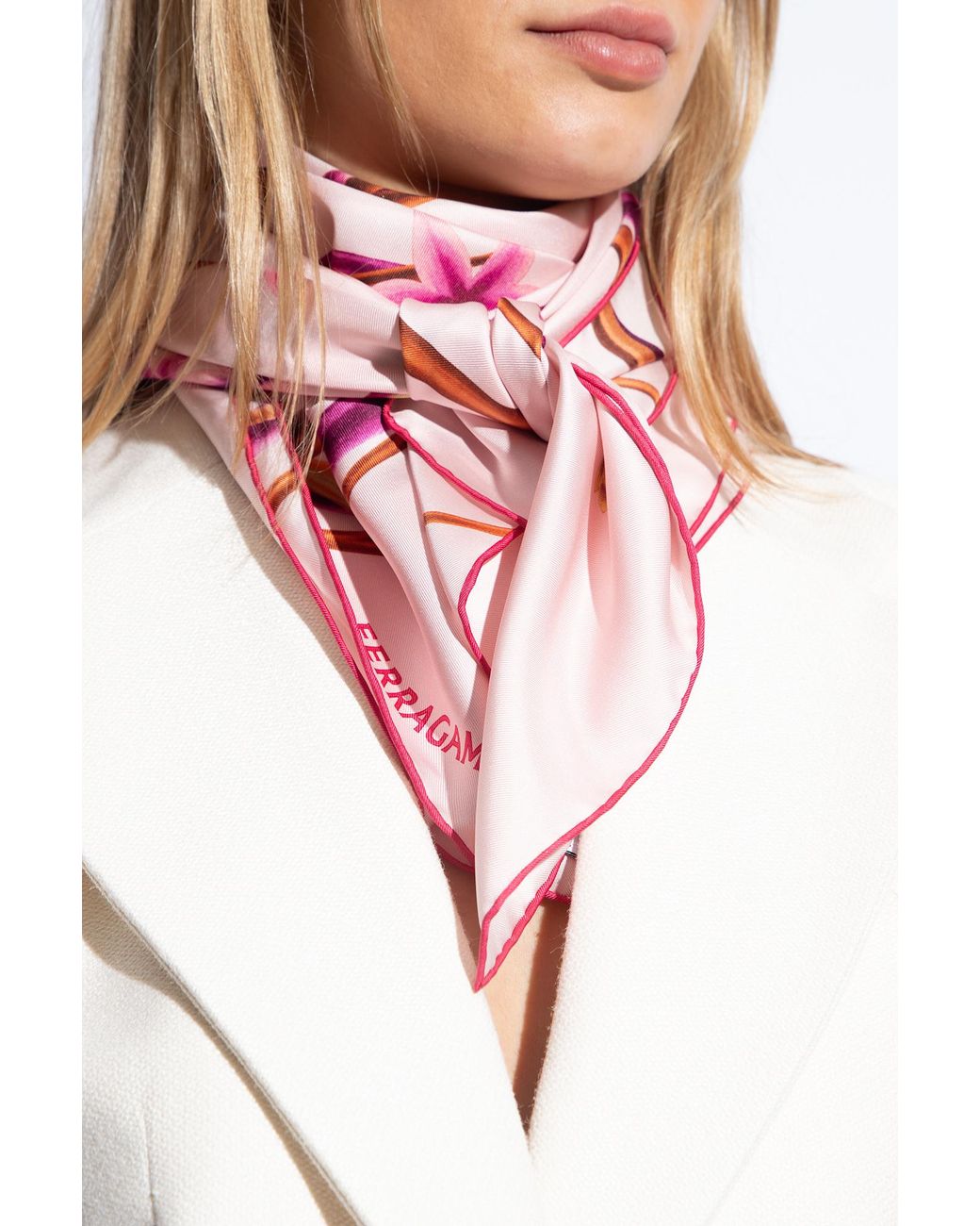 Ferragamo Pink Logo Silk Scarf