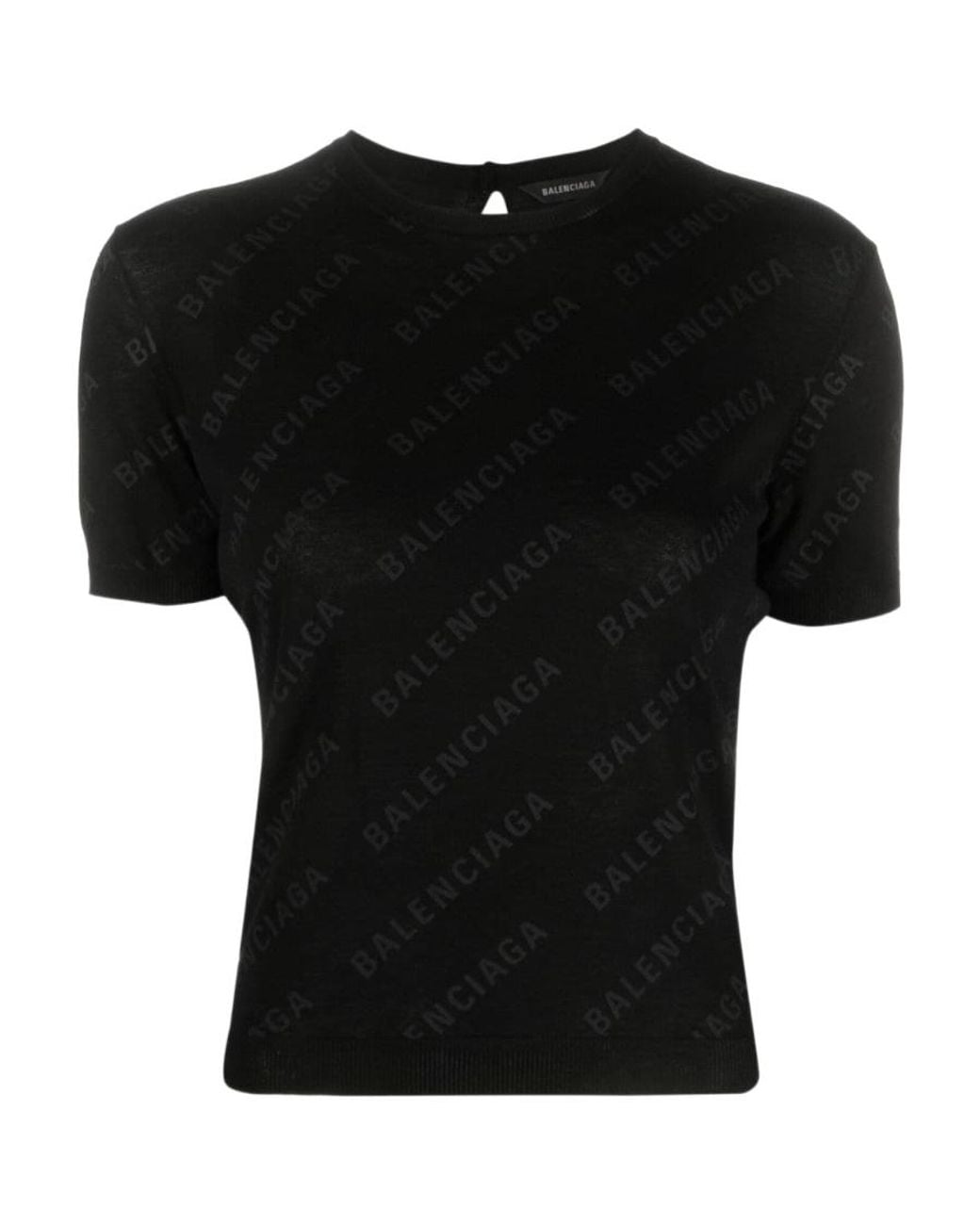 Balenciaga Black Mini Allover Logo Short Sleeve Crop Sweater