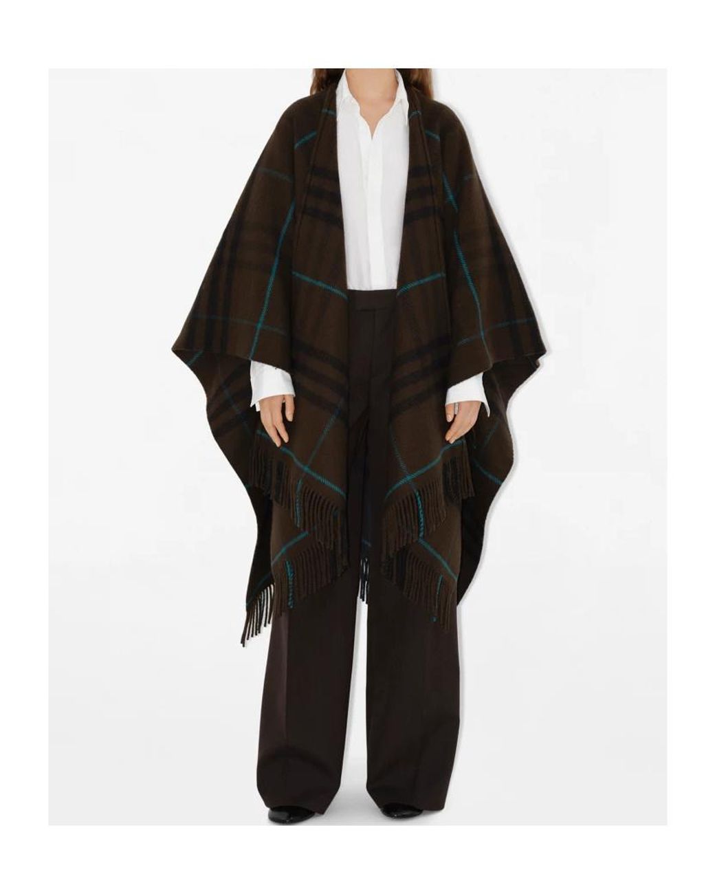 Burberry Black Checked Fringed Cape