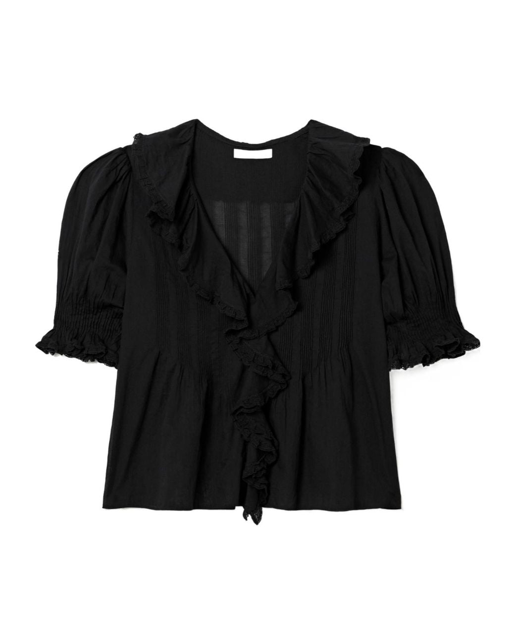Doen Black Ruffled Pintucked Organic Cotton-Voile Top