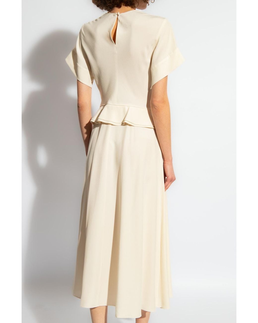 Ulla Johnson Natural Ruffle-Detail Round-Neck Midi Dress