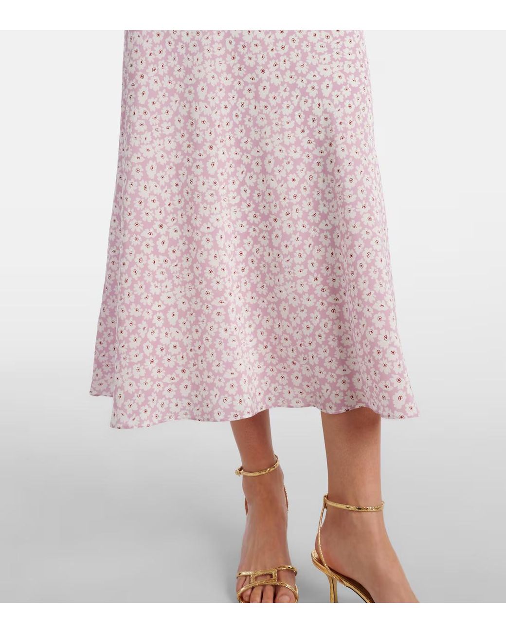 Alessandra Rich Pink Flower Silk Midi Dress