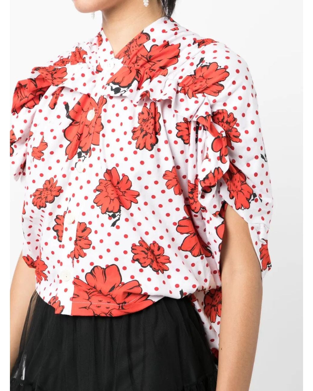 Comme des Garçons Red X Shun Sudo Printed Ruffle-Detail Shirt