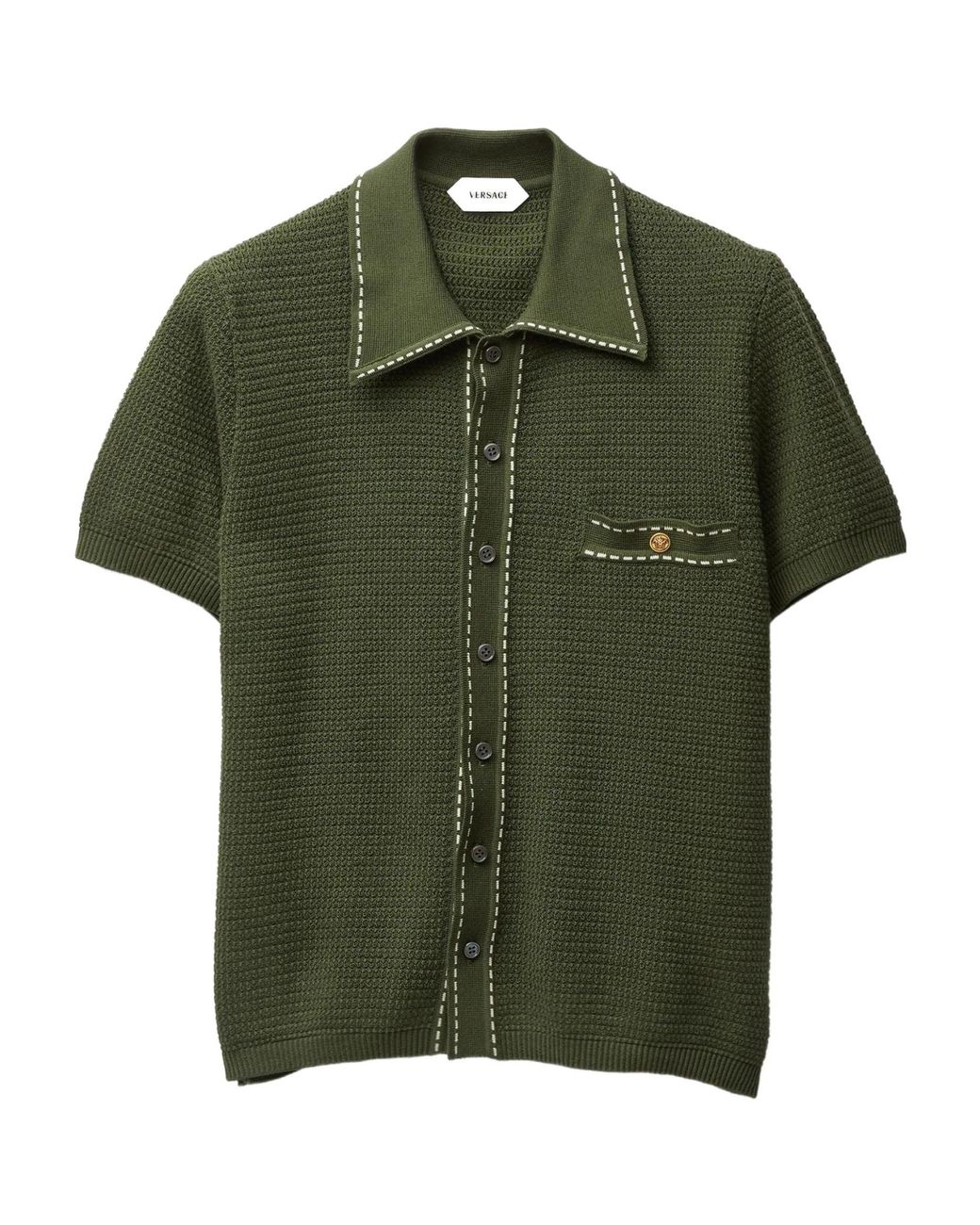 Versace Green Short-Sleeved Knitted Shirt for men
