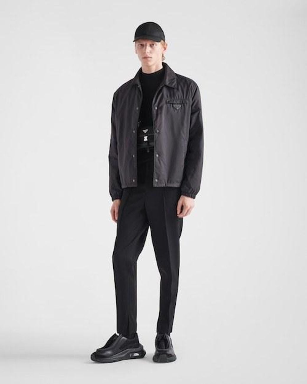 Prada Blue Logo Plaque Button-Up Jacket for men