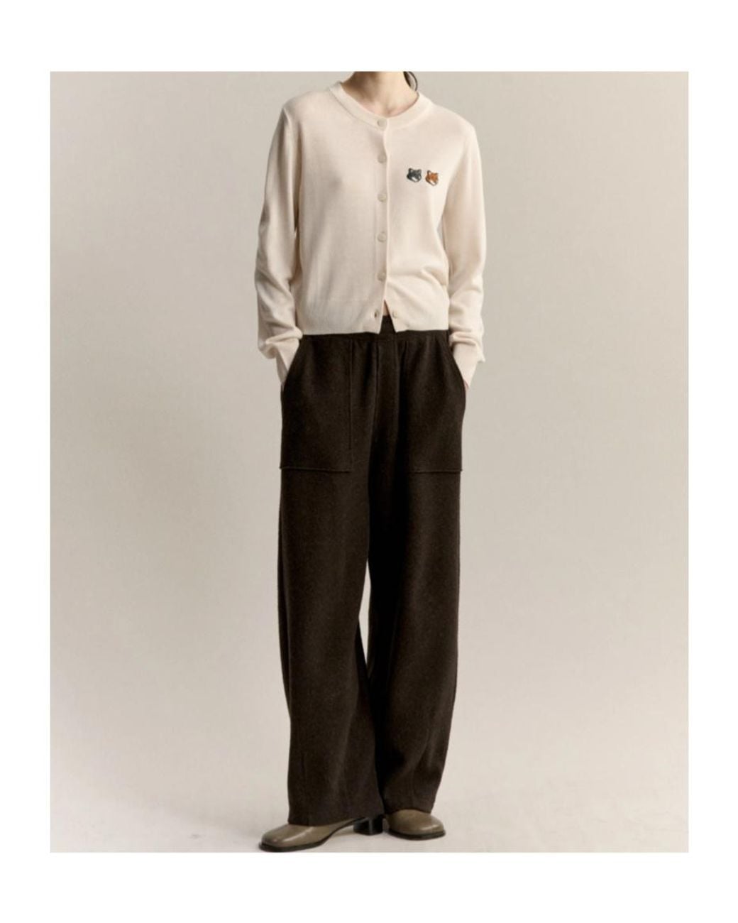 Maison Kitsuné White Double Fox Head Patch Cardigan for men