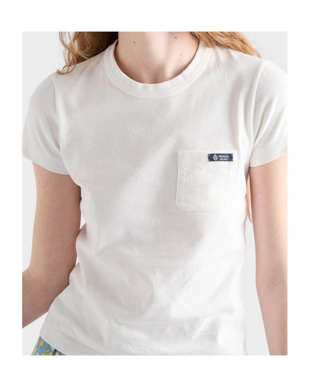 Prada White Logo-Patch Crewneck T-Shirt