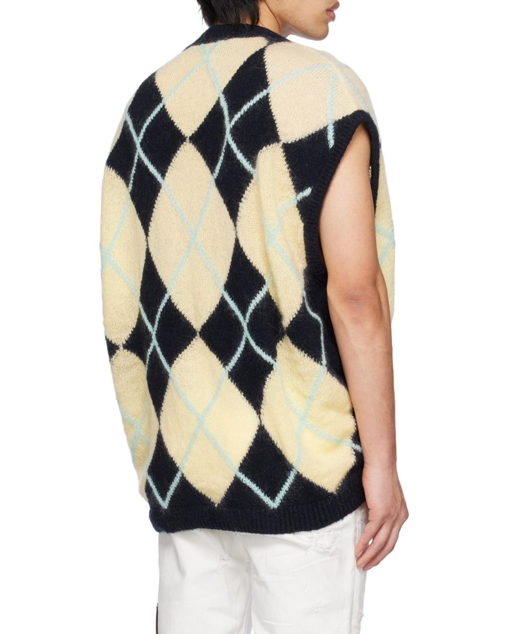 Palm Angels Blue Logo-Patch Argyle Knitted Vest for men