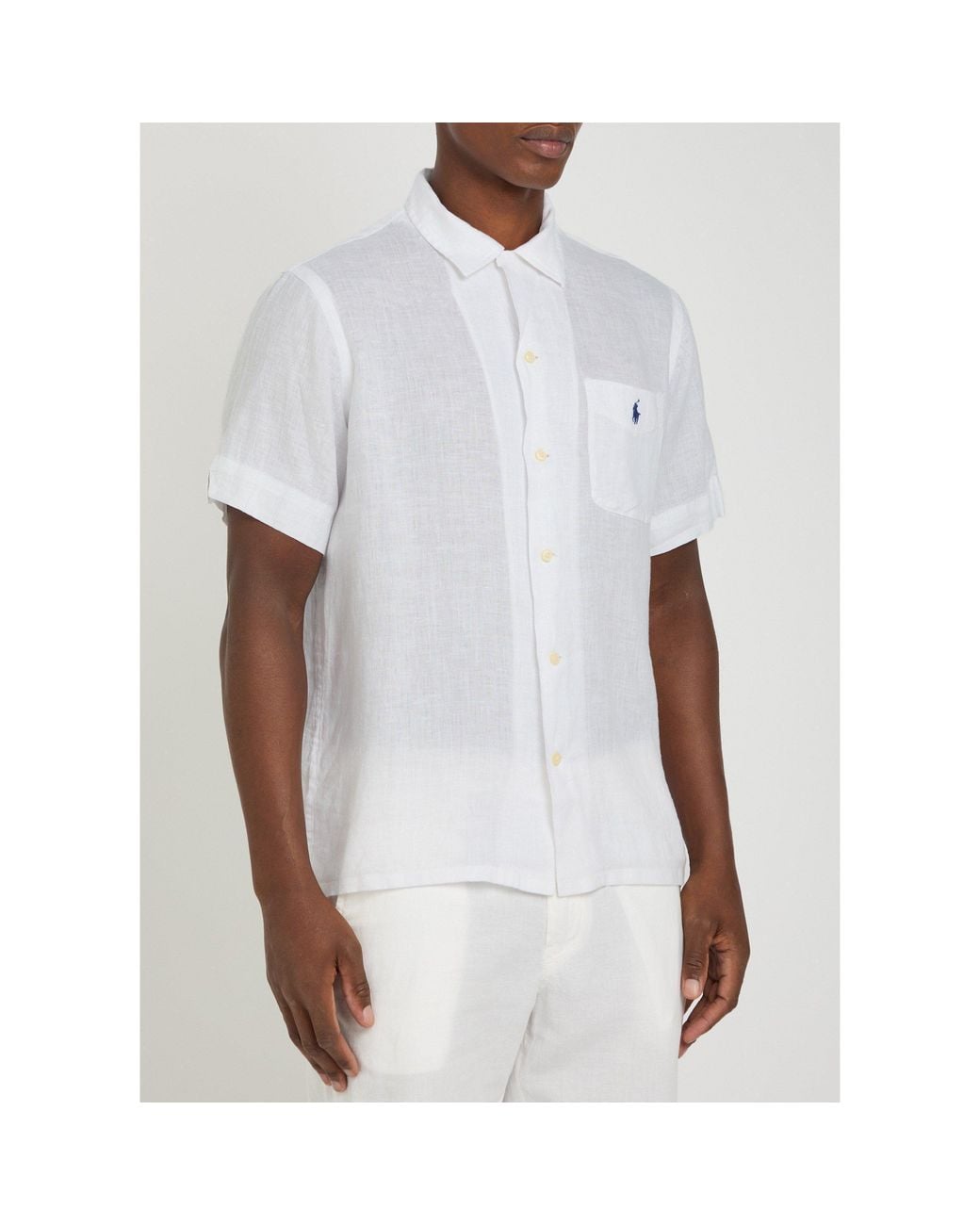 Polo Ralph Lauren White Linen Short-Sleeve Plain Shirt for men