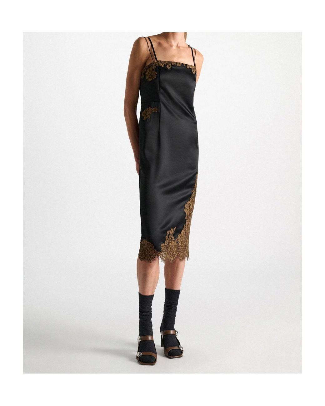 Dorothee Schumacher Black Shiny Statement Midi Lingerie Dress