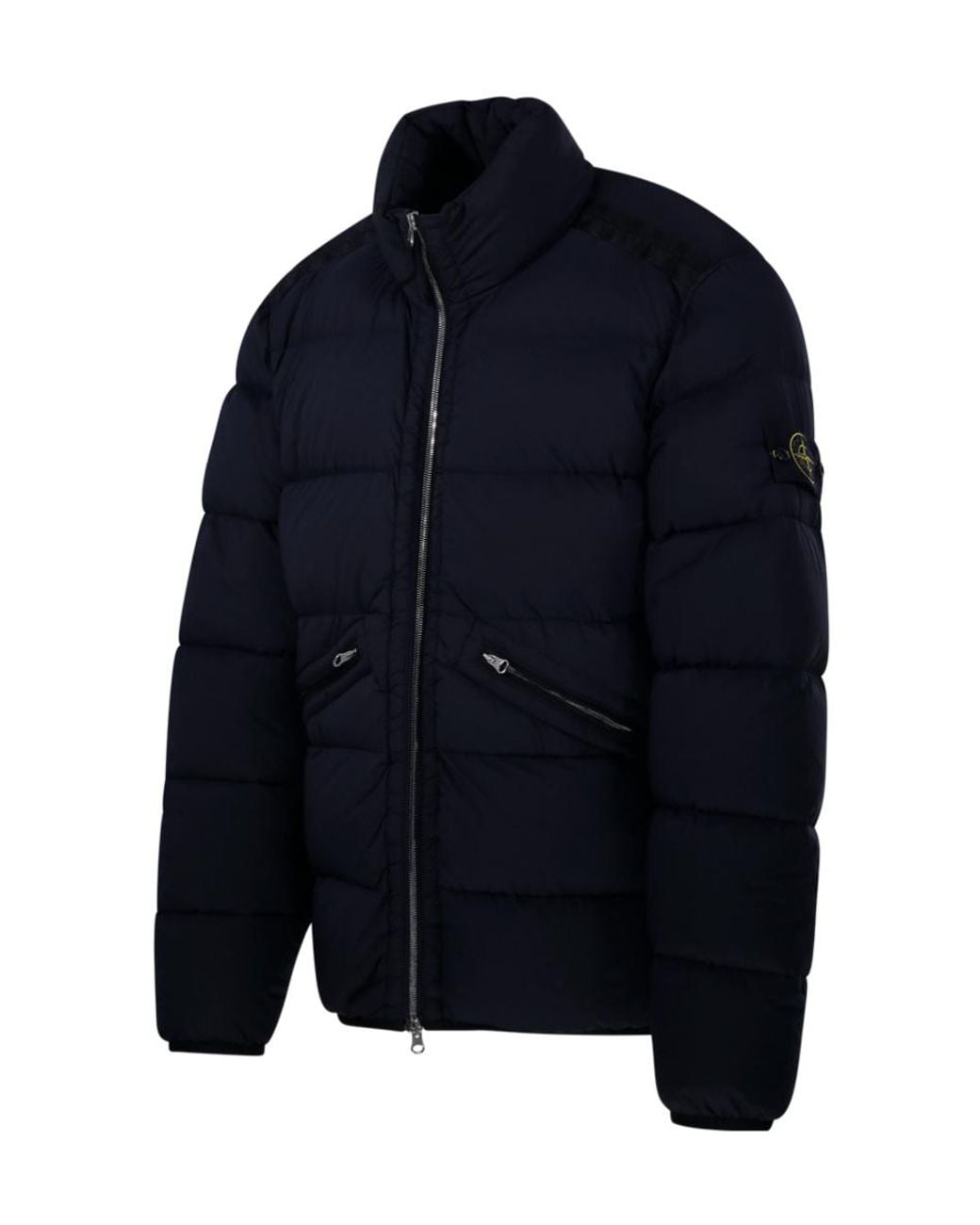 Stone Island Blue High-Neck Zip Up Coat for men