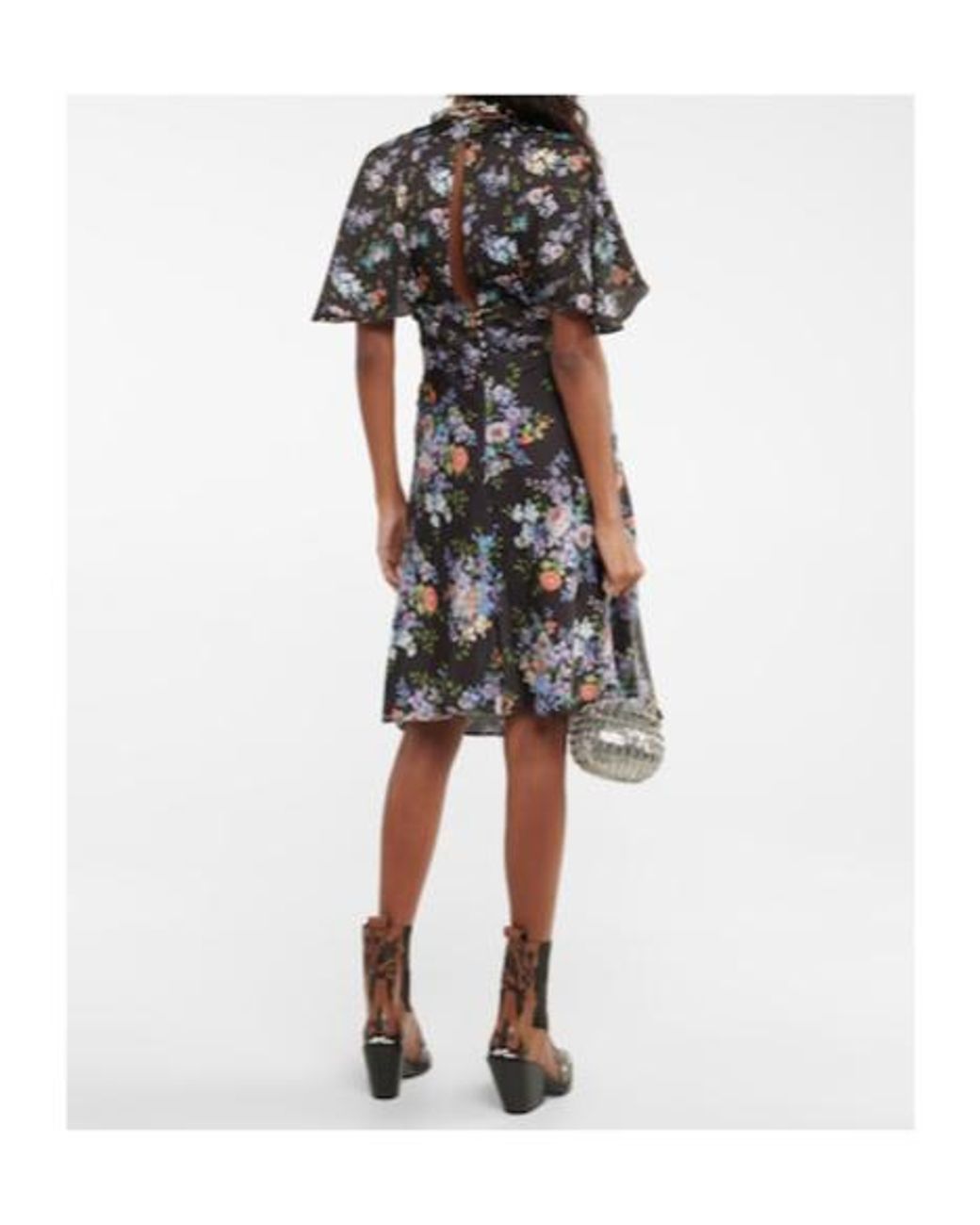 Rabanne Black Floral Satin Midi Dress