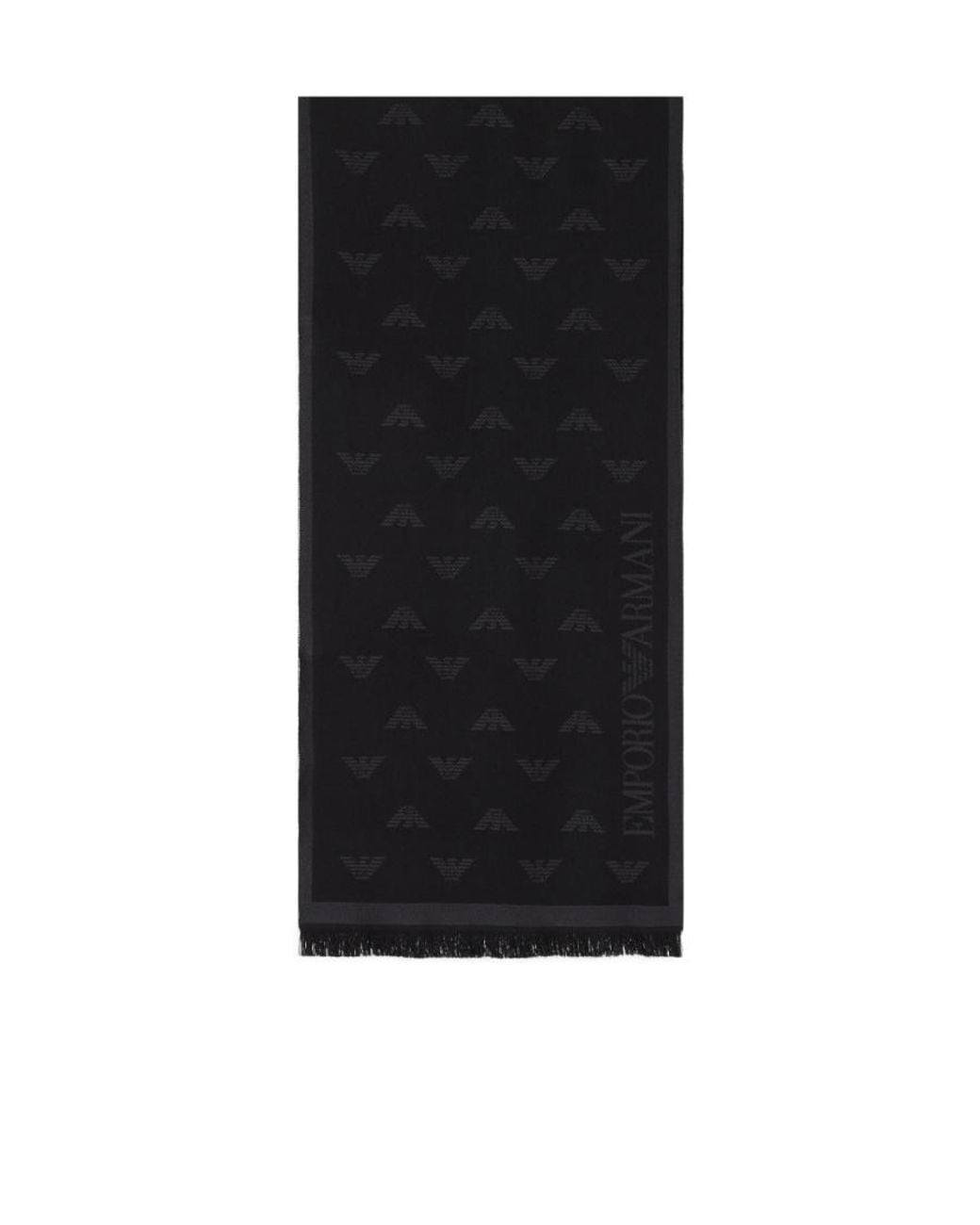 Emporio Armani Black Logo Embroidered Frayed Edge Knitted Scarf for men