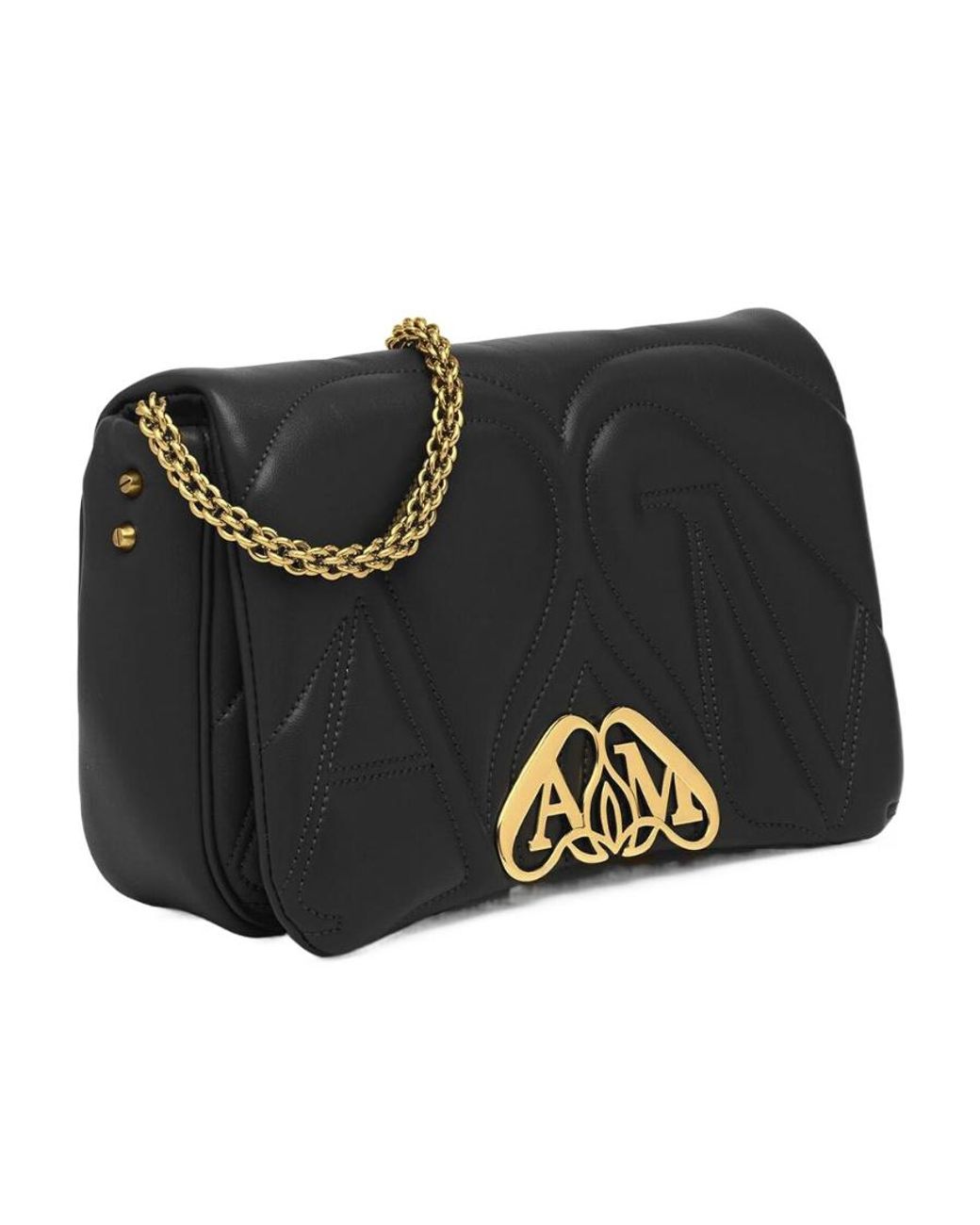 McQueen Black The Seal Quilted Small Shoulder Bag