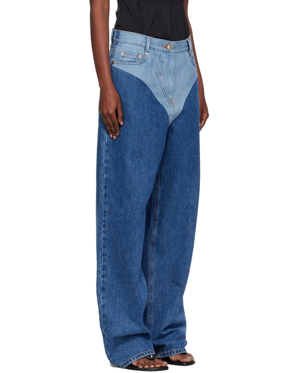 Pushbutton Blue Wide-Leg Jeans With Belt Loops