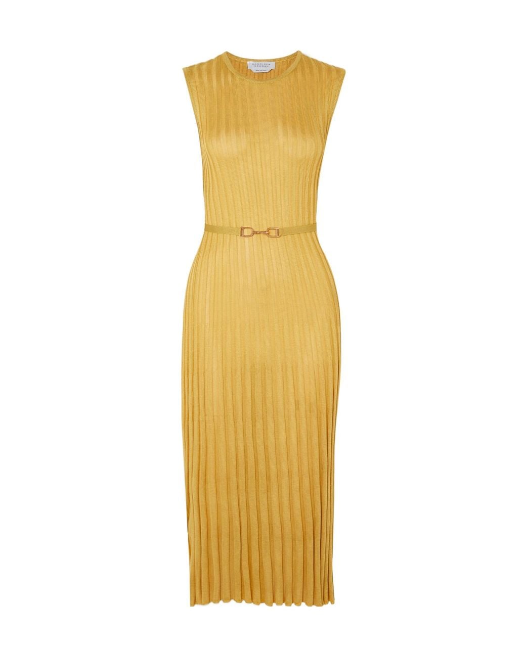 Gabriela Hearst Yellow Meier Belted Ribbed Silk Midi Dress