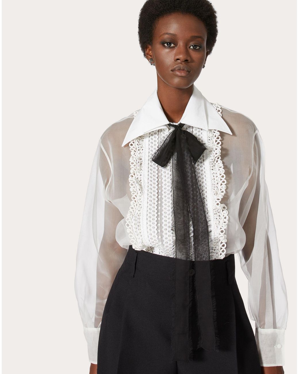 Valentino White Embroidery Organza Shirt