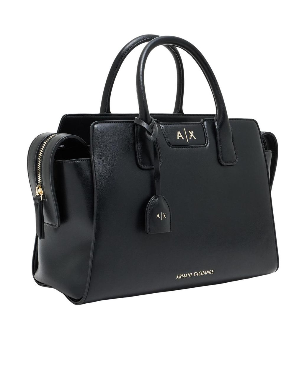 ARMANI EXCHANGE Black Saffiano-Effect Logo-Plaque Tote Bag