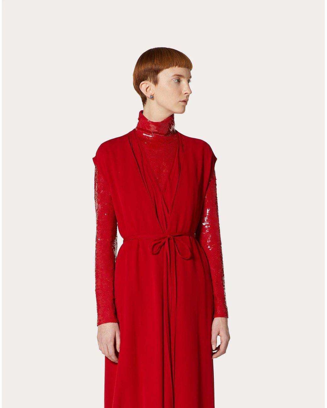 Valentino Red Sequinned High-Neck Zip-Up Jacket