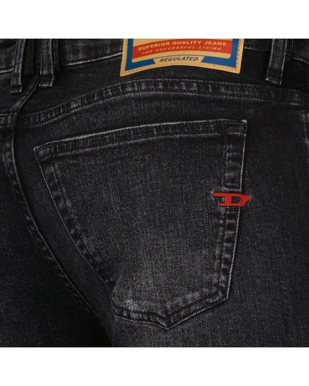 DIESEL Black Logo-Patch Distressed Jeans for men