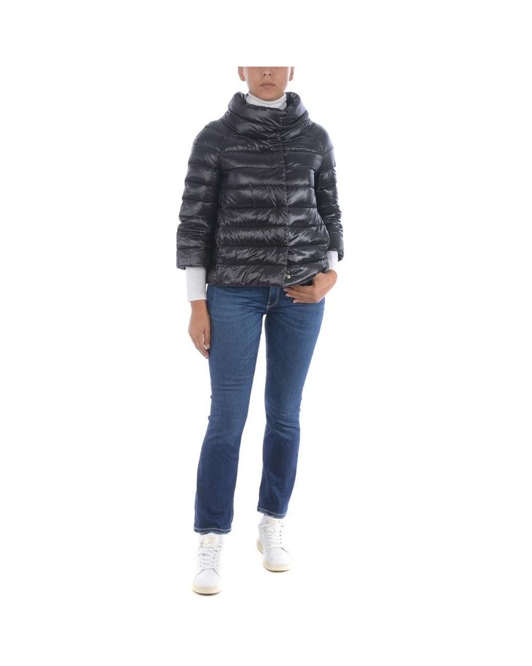 Herno Blue Three-Quarter Sleeve Quilted Down Jacket