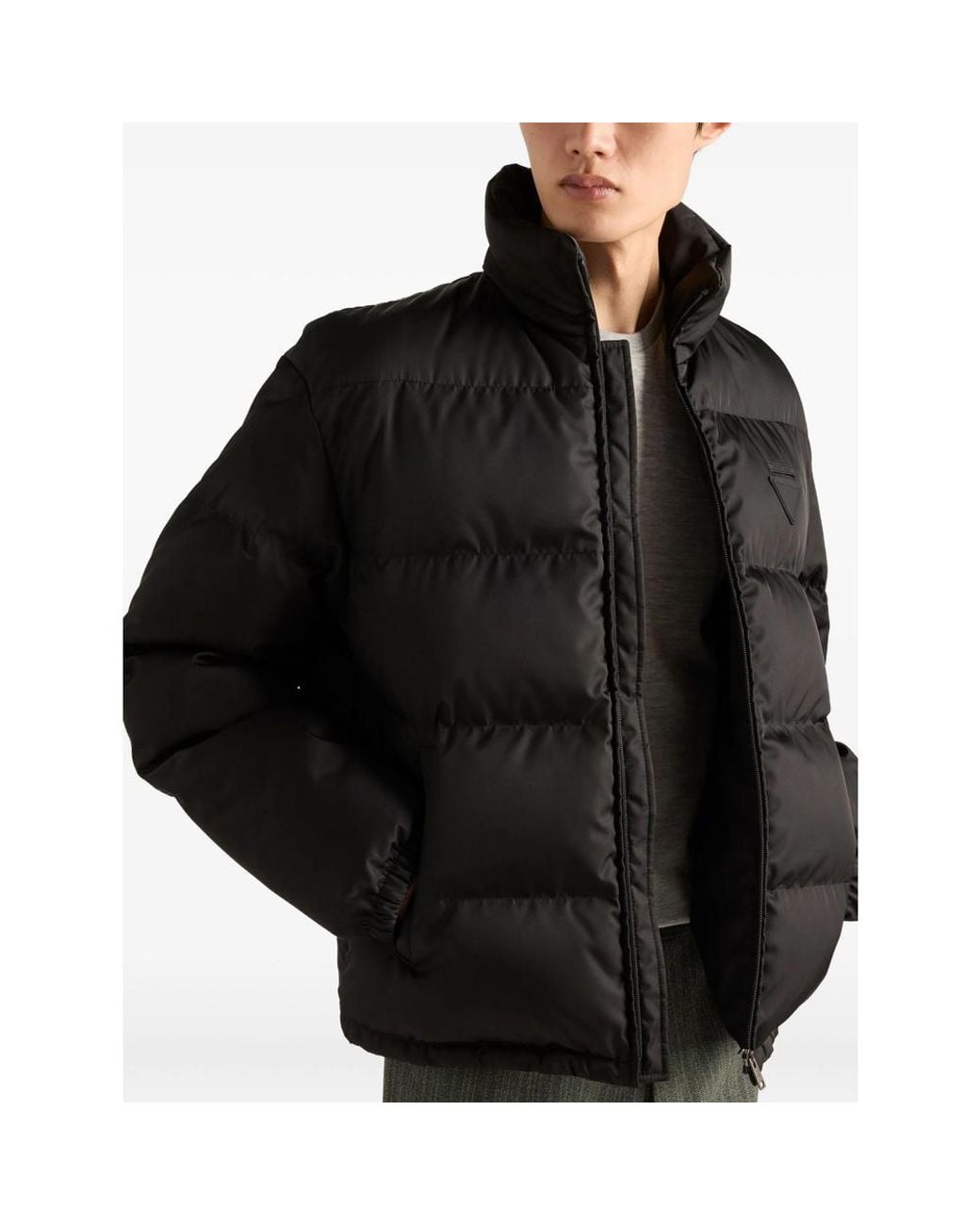 Prada Blue High Neck Zip-Up Quilted Jacket for men