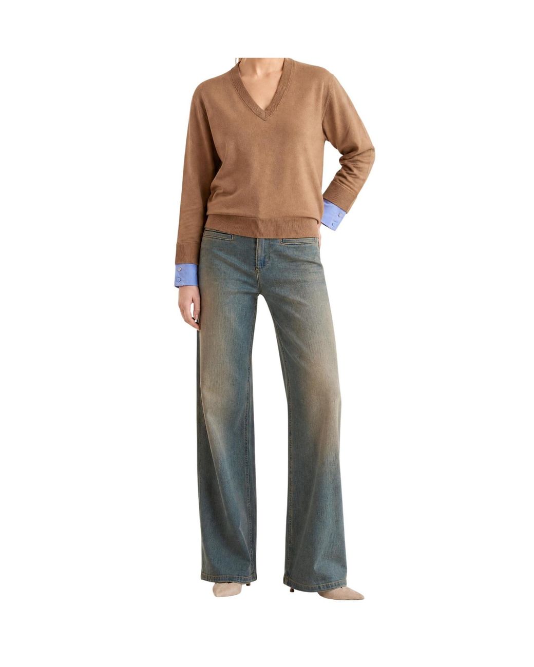 Liu Jo Brown Ribbed V-Neck Sweater
