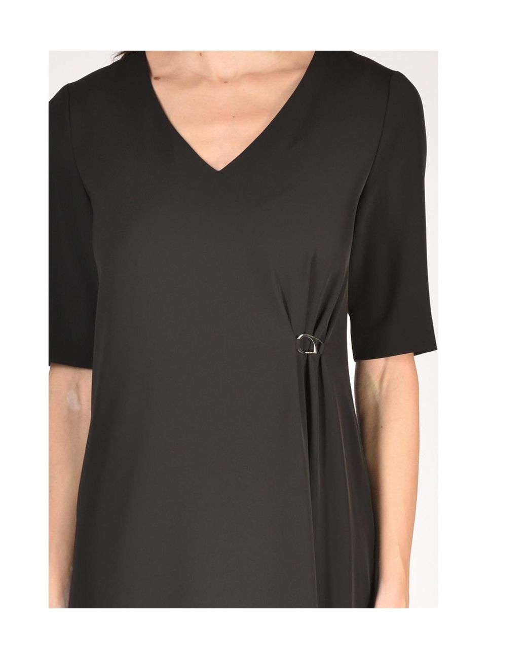 Herno Black Short Sleeved V-Neck Midi Dress