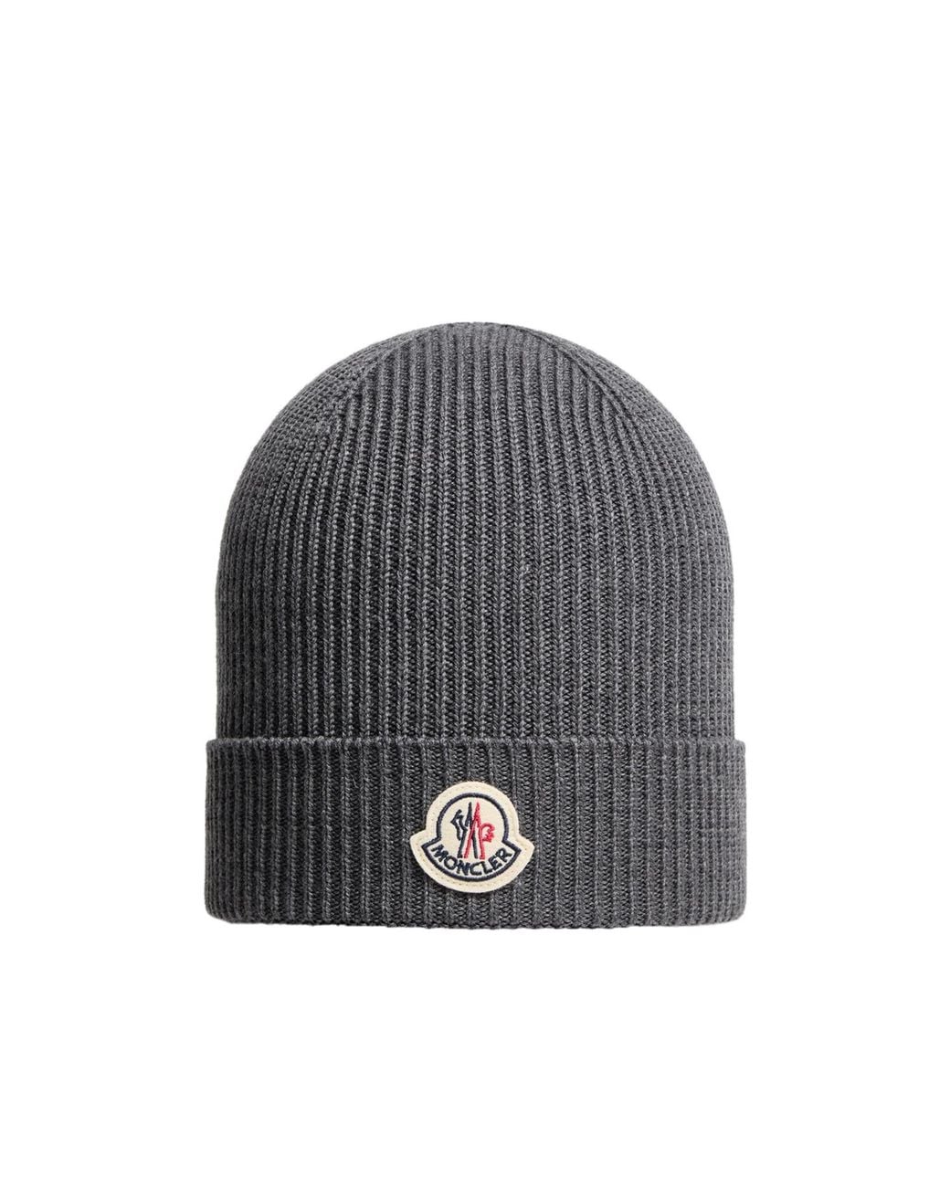 Moncler Gray Logo Patch Knitted Beanie for men