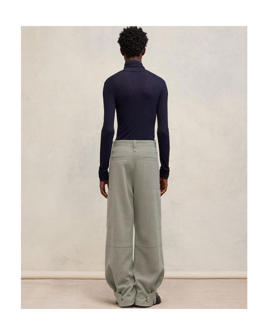 AMI Blue Ami Pleated Wide-Leg Cargo Pants for men