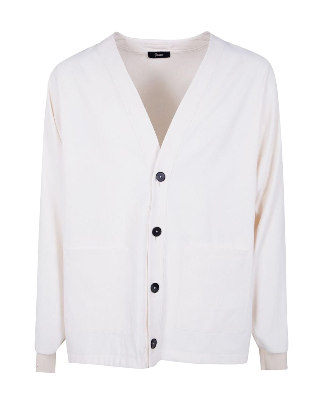 Herno White V-Neck Button Cardigan for men