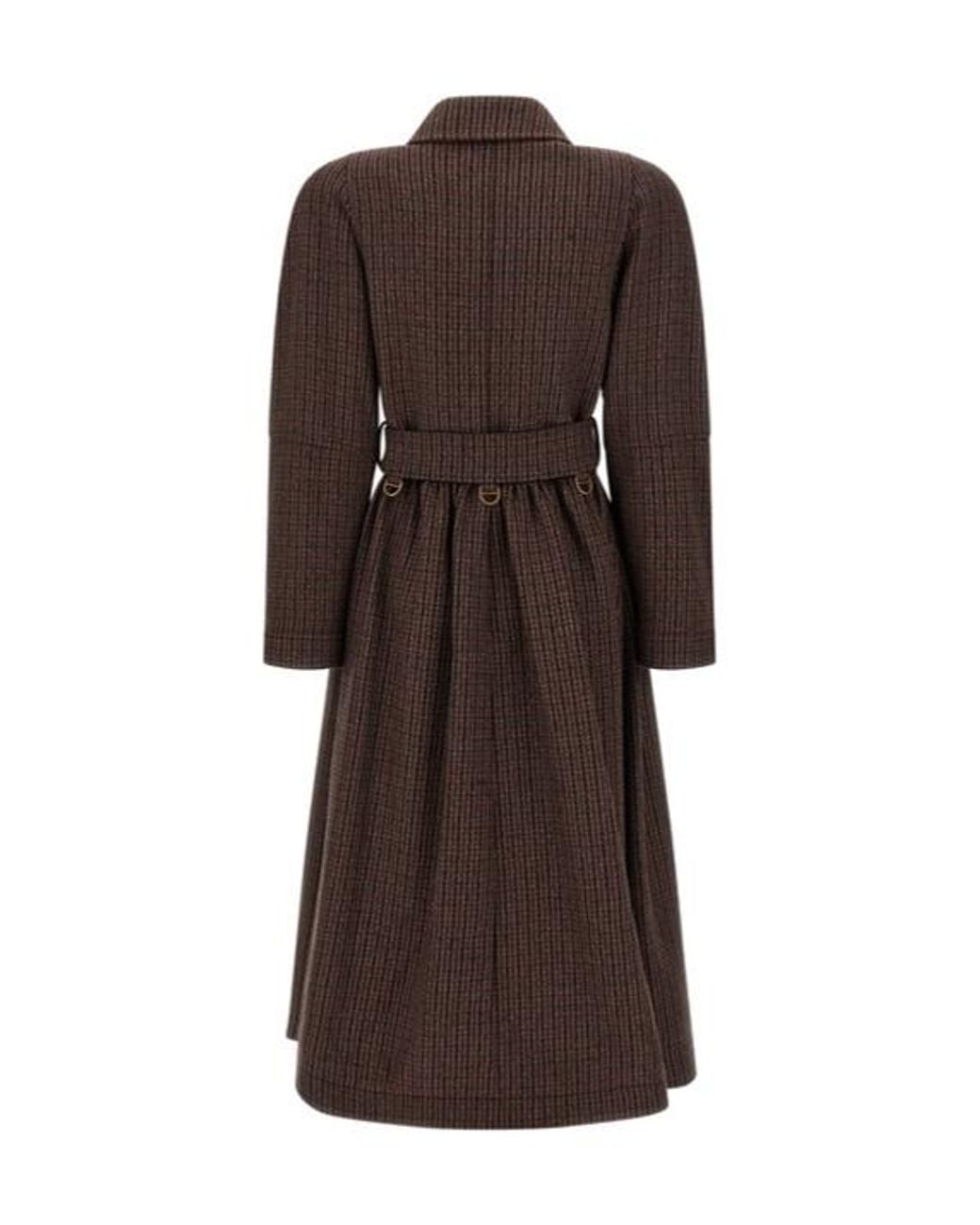 Chloé Brown Chloé Double-Breasted Houndstooth Riding Coat