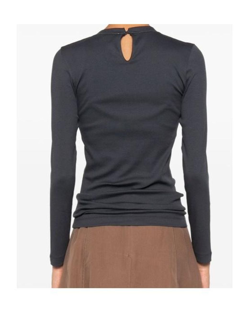 Brunello Cucinelli Blue Monili-Trim Long-Sleeve T-Shirt